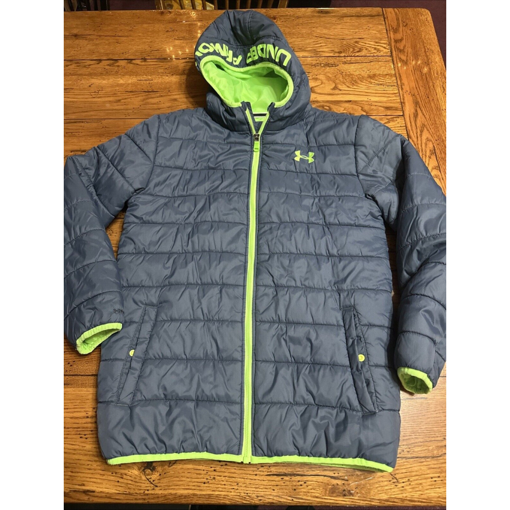 Under Armour Youth XLarge Dark Gray/Neon Green Cold Gear Full Zip Coat Outerwear
